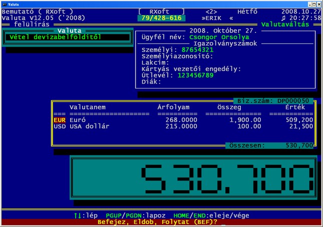 Valutav�lt�s - valutav�lt� szoftver - valutav�lt� program